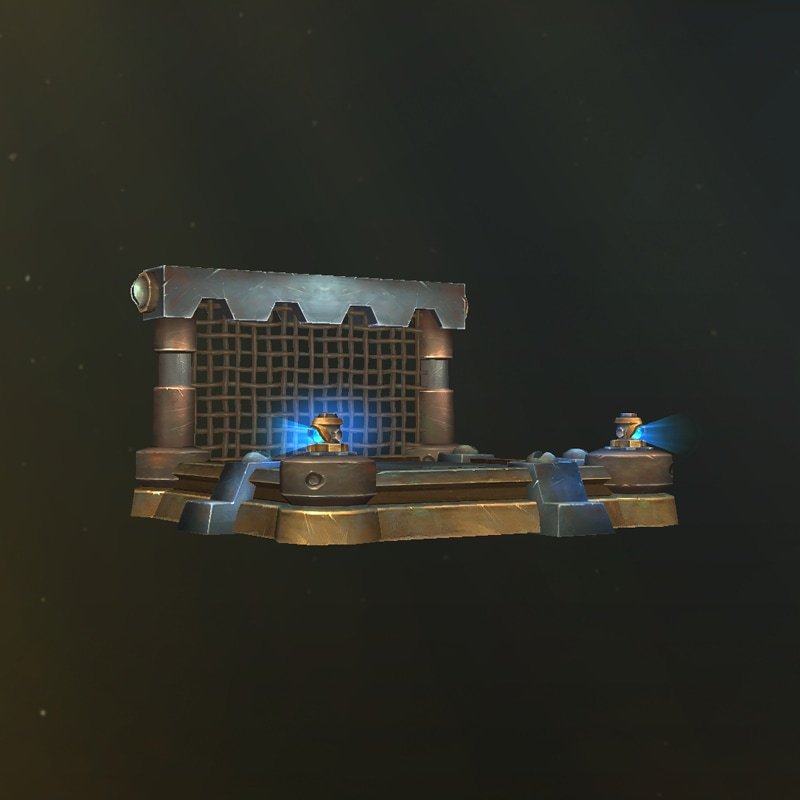 Una plataforma mecánica con un respaldo de malla de alambre y luces azules acopladas en la esquina de uno de los extremos