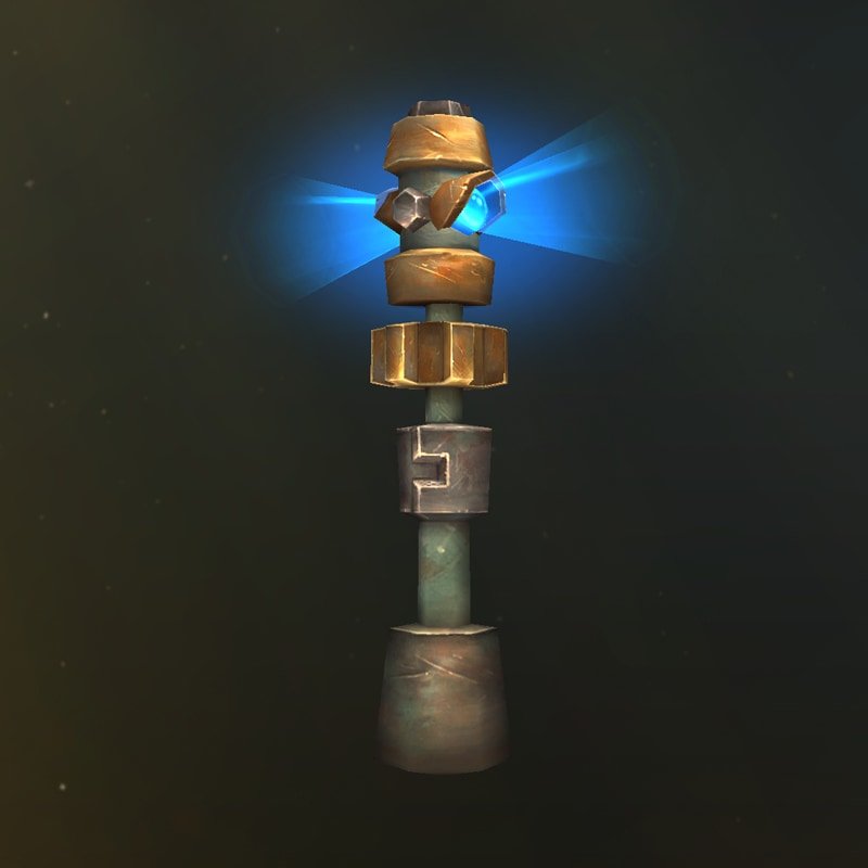 Un poste mecánico de metal con luces azules brillantes en la parte superior