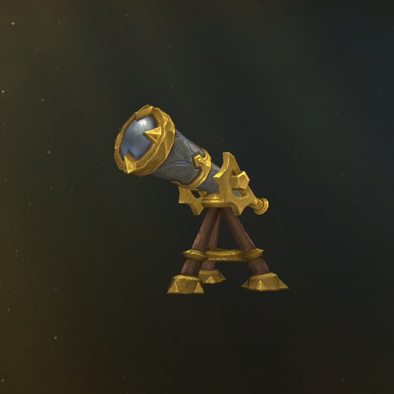 Un telescopio dorado y gris con una base de madera y dorada